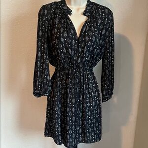 Mango Black and White Patterned Long Sleeve Dress